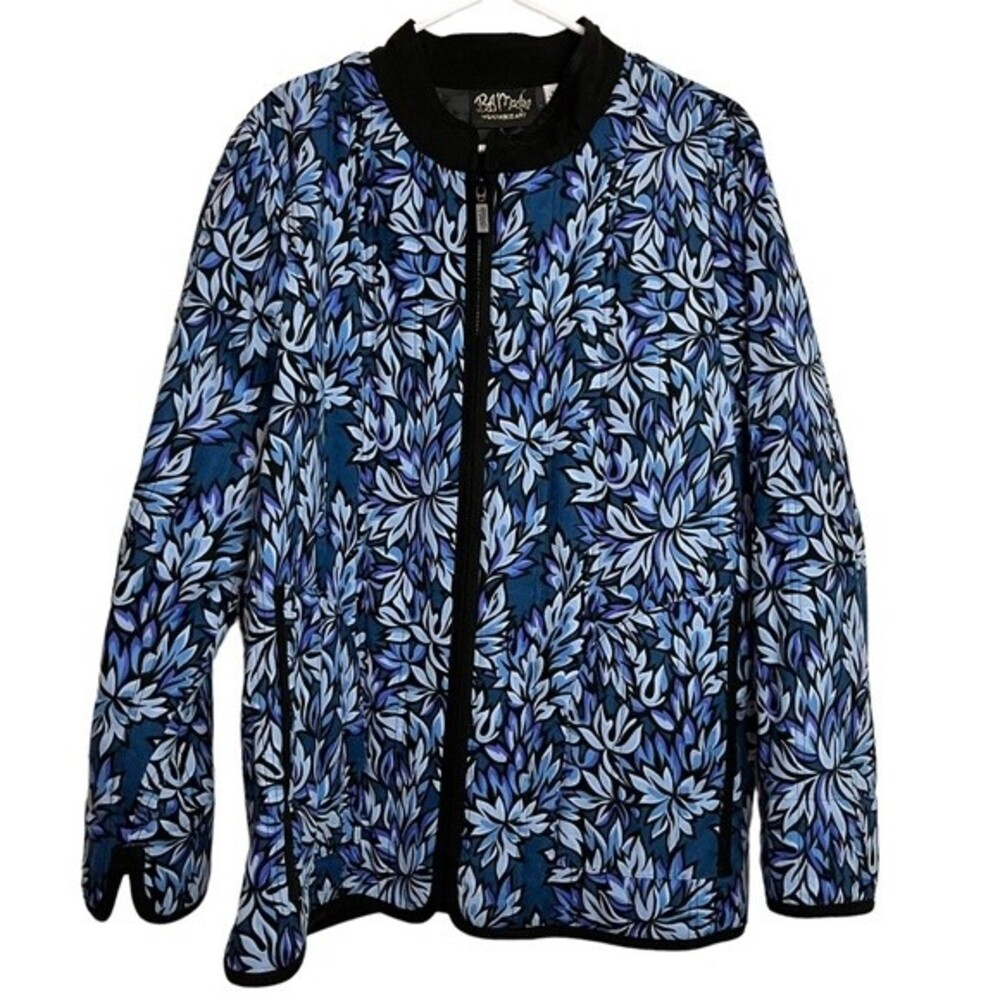 Bob Mackie Blue Floral Zip Up Jacket Size XL Women